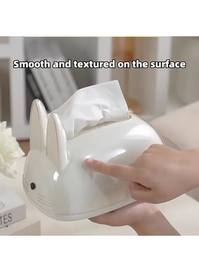 منظم صندوق المناديل على المكتب على شكل أرنب لطيف بلون البيج لتزيين المنزل أو المكتب كهدية - Image 4